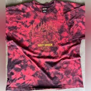 Vintage 00s Harley-Davidson Red and Black Tie-Dye MADE IN USA T Shirt
